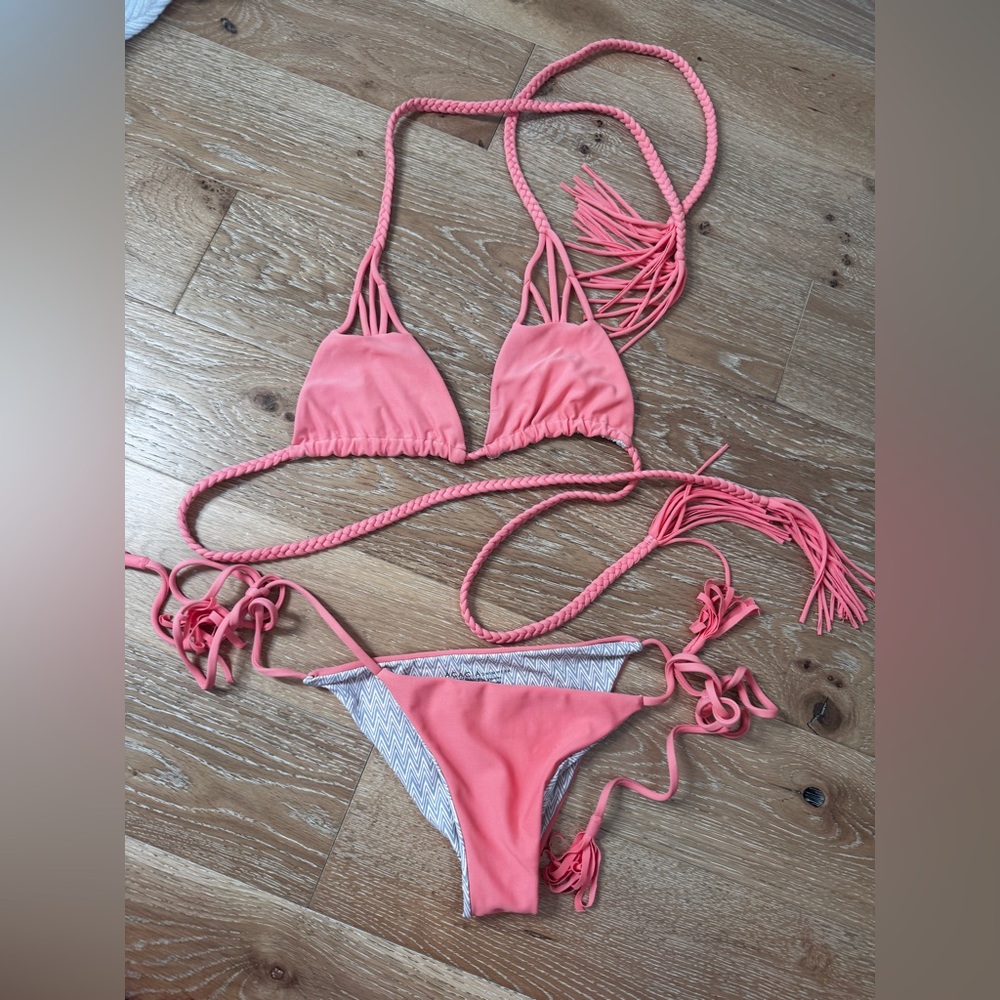 acacia swimwear Coral Pink Triangle String Bikini